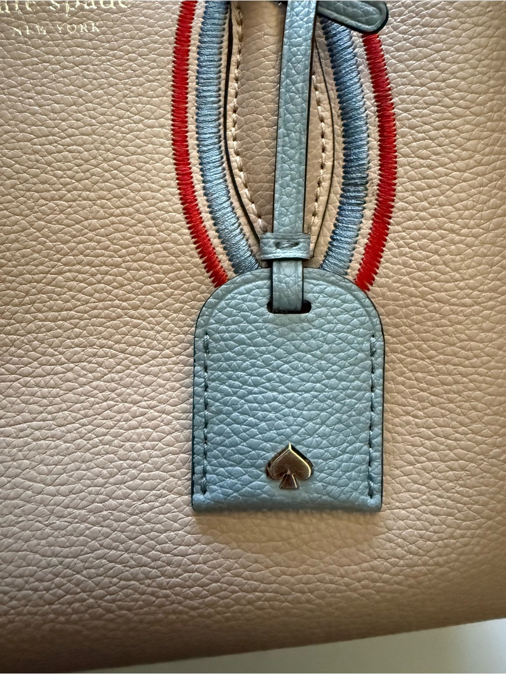 Kate Spade Eva Small Satchel Warm Beige Blue Red Embroidered Leather Bag purse - Picture 7 of 9